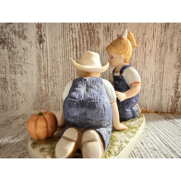 Home Interiors 1985 Denim Days Figurine by HOMCO 1527 Pumpkins Bobbing For Apple - Picture 4 of 14